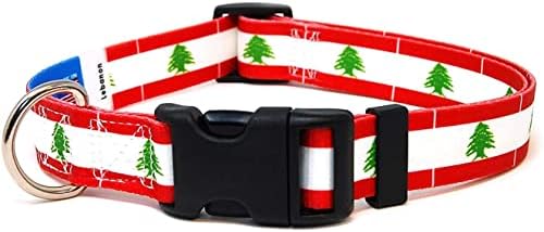 צווארון כלבים לבנון | דגל לבנון | אבזם שחרור מהיר | מיוצר ב- NJ, ארהב | לכלבים קטנים